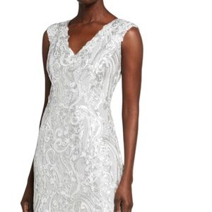 Silver Tadashi Shoji Sequin Gown Size 6